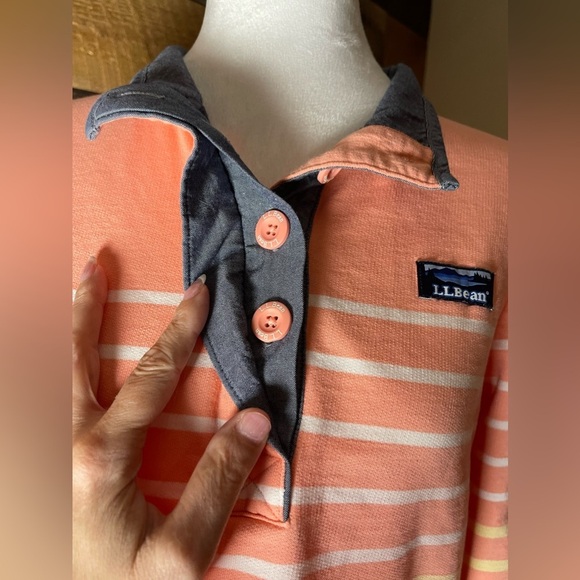 L.L. Bean Coral Ombre Striped Soft Cotton Rugby Polo Henley Shirt Size Medium - Picture 2 of 9